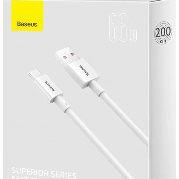Baseus USB-A to USB-C Cable 66W 2 Meter Superior White (CATYS-A02)