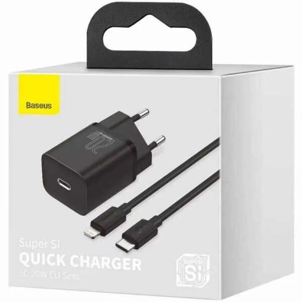 Baseus Super Si Quick Charger with USB-C to Lightning Cable 20W 1 Meter USB-C Black (TZCCSUP-B01)