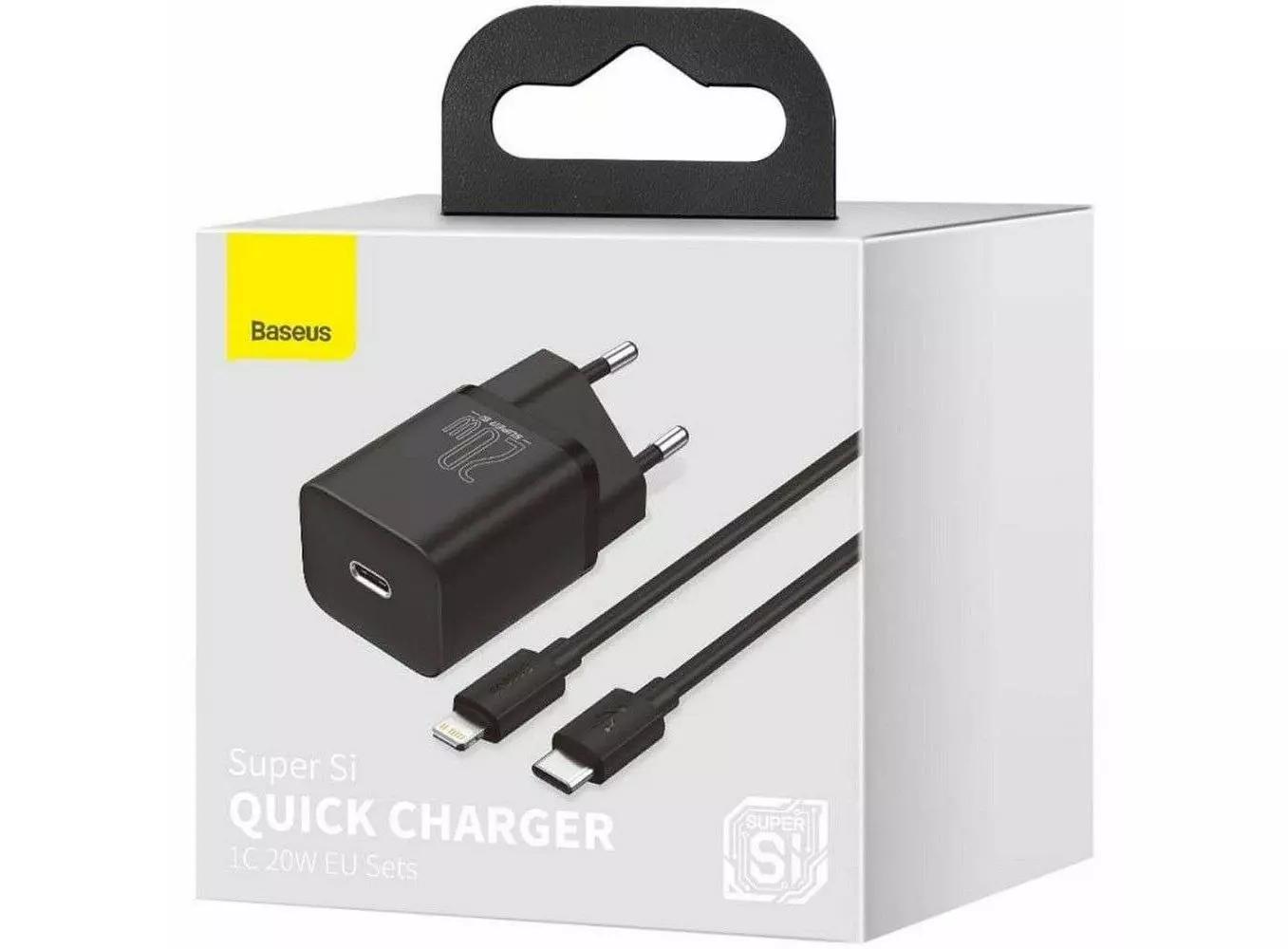 baseus-pd-20w-snellader-usb-c-naar-lightning-kabel-zwart-010.jpg Baseus Super Si Quick Charger with USB-C to Lightning Cable 20W 1 Meter USB-C Black (TZCCSUP-B01) - Afbeelding 1