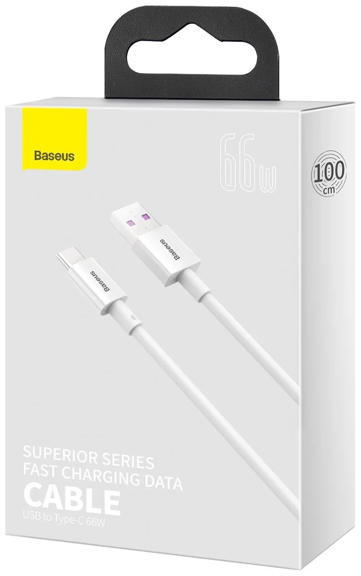 6953156205505-1.webp Baseus USB-A to USB-C Cable 66W 1 Meter Superior White (CATYS-02) - Afbeelding 1