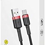 Baseus USB-A to USB-C Cable 2 Meter 2A Cafule Black/Red (CATKLF-C91)