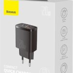 Baseus Compact Quick Charger 20W USB-A & USB-C Black (CCCP20UE)