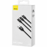 Baseus Rapid Series USB-A to USB-C / Lightning / Micro USB Braided Cable (3 in 1) 1.2 Meter 3.5A Black (CAJS000001)