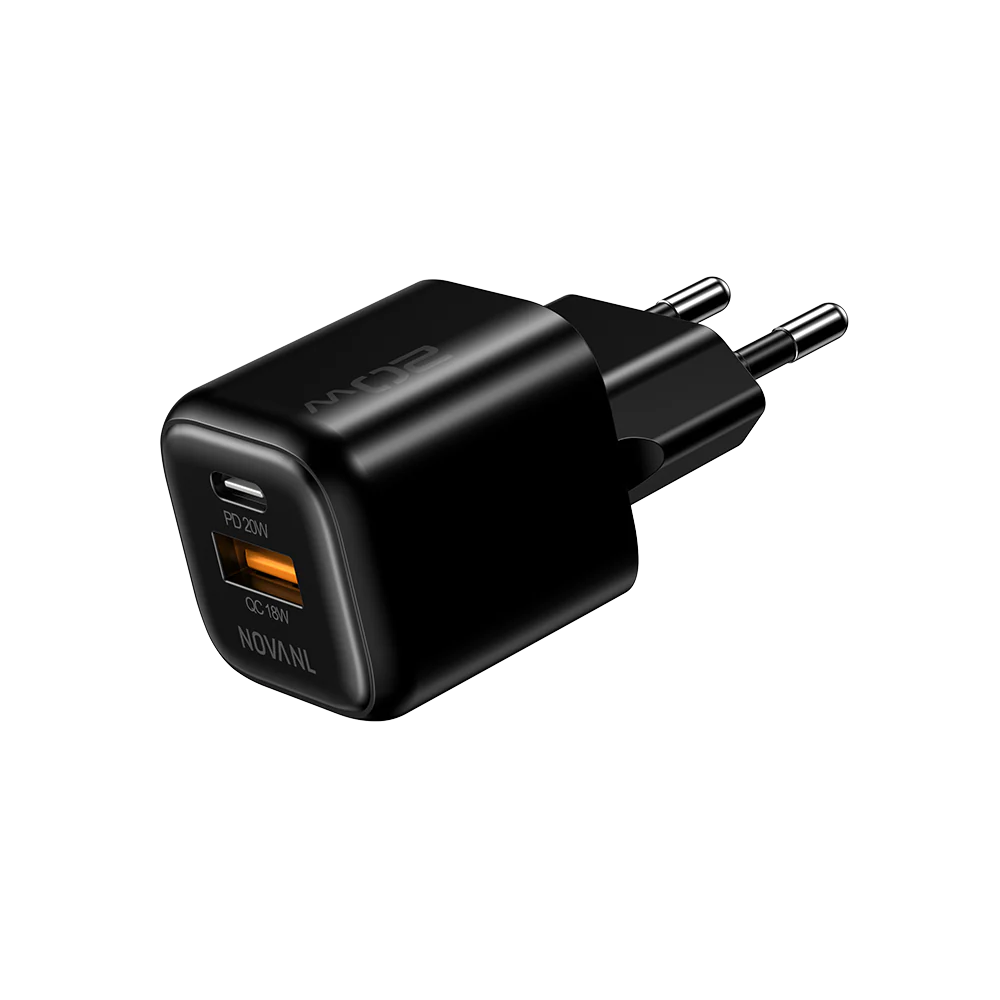 NovaNL20GaNCharge20Dual20Port20Adapter2020W201.webp NovaNL GaNCharge Dual Port Adapter 20W USB-A & USB-C Black (EAN: 8721049822126) - Afbeelding 1