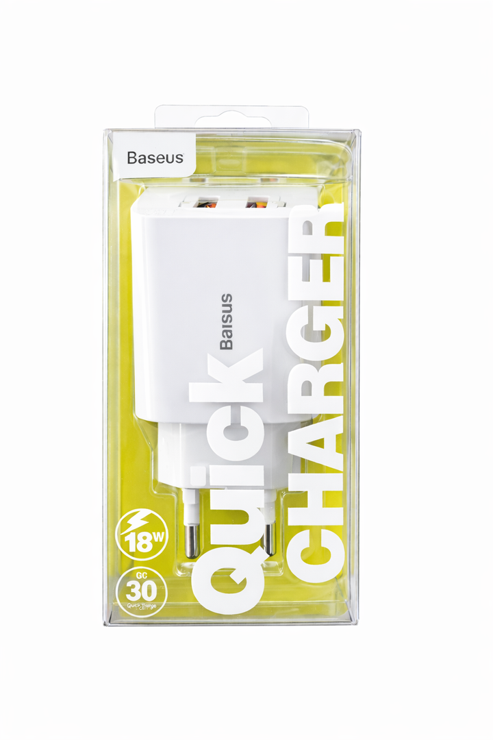 baseus20Quick20Charger-quicksolutions.png Baseus Speed Mini Quick Charger 18W Dual USB-C White (TZCCFS-D02) - Afbeelding 1