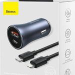 Baseus Golden Contactor Pro Car Charger with USB-C to Lightning Cable 40W 1 Meter USB-A & USB-C Grey (TZCCJD-B0G)